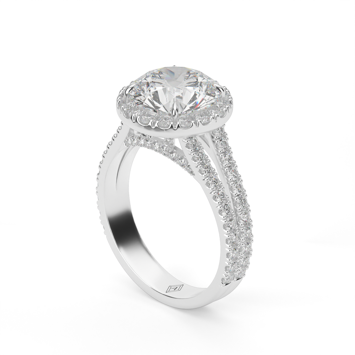 Split Band Diamond Halo Engagement Ring — 14K White Gold / Round / Lab Diamond (image)