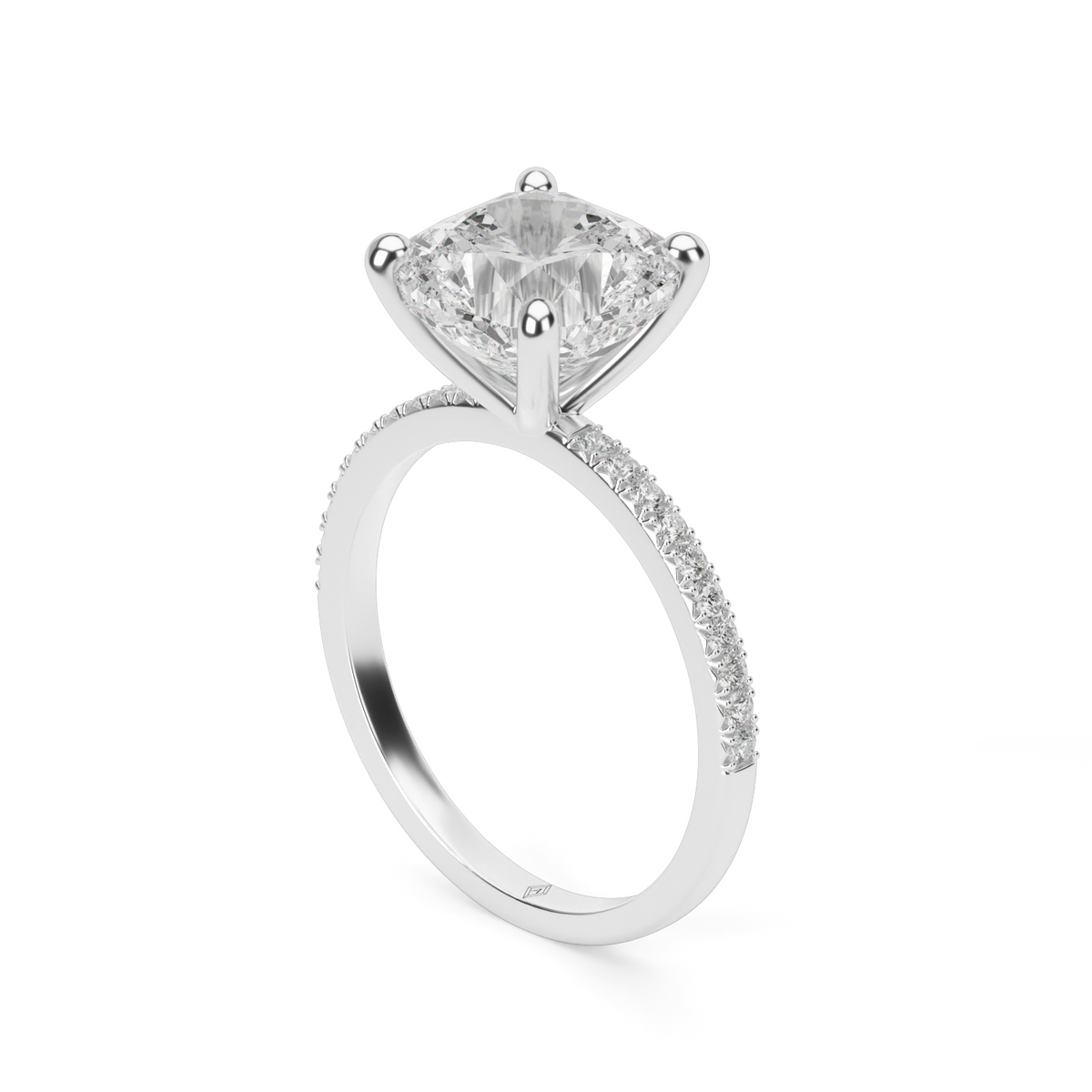 Petite French Cut Pave Engagement Ring — 14K White Gold / Cushion / Lab Diamond (image)