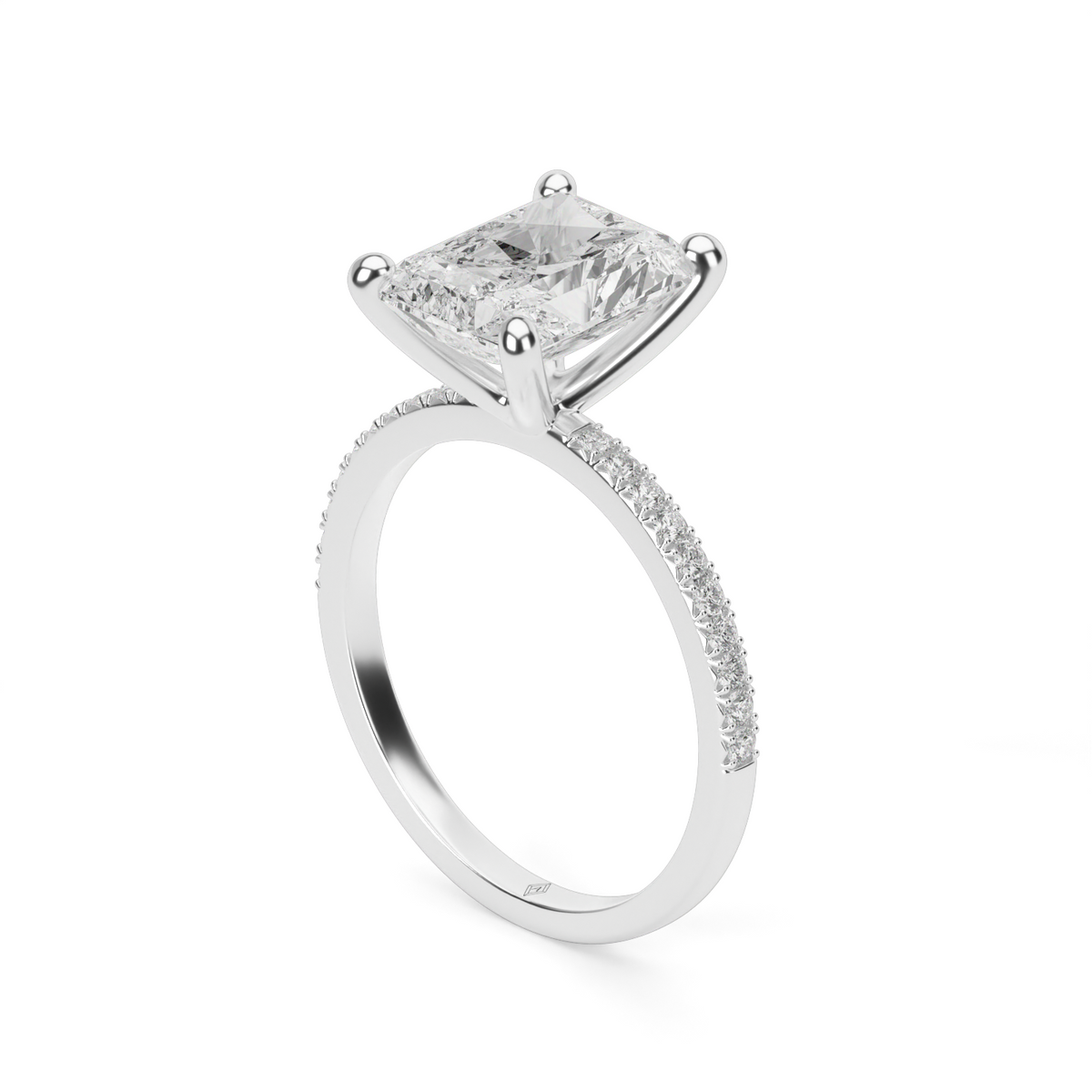 Petite French Cut Pave Engagement Ring — 14K White Gold / Radiant / Lab Diamond (image)