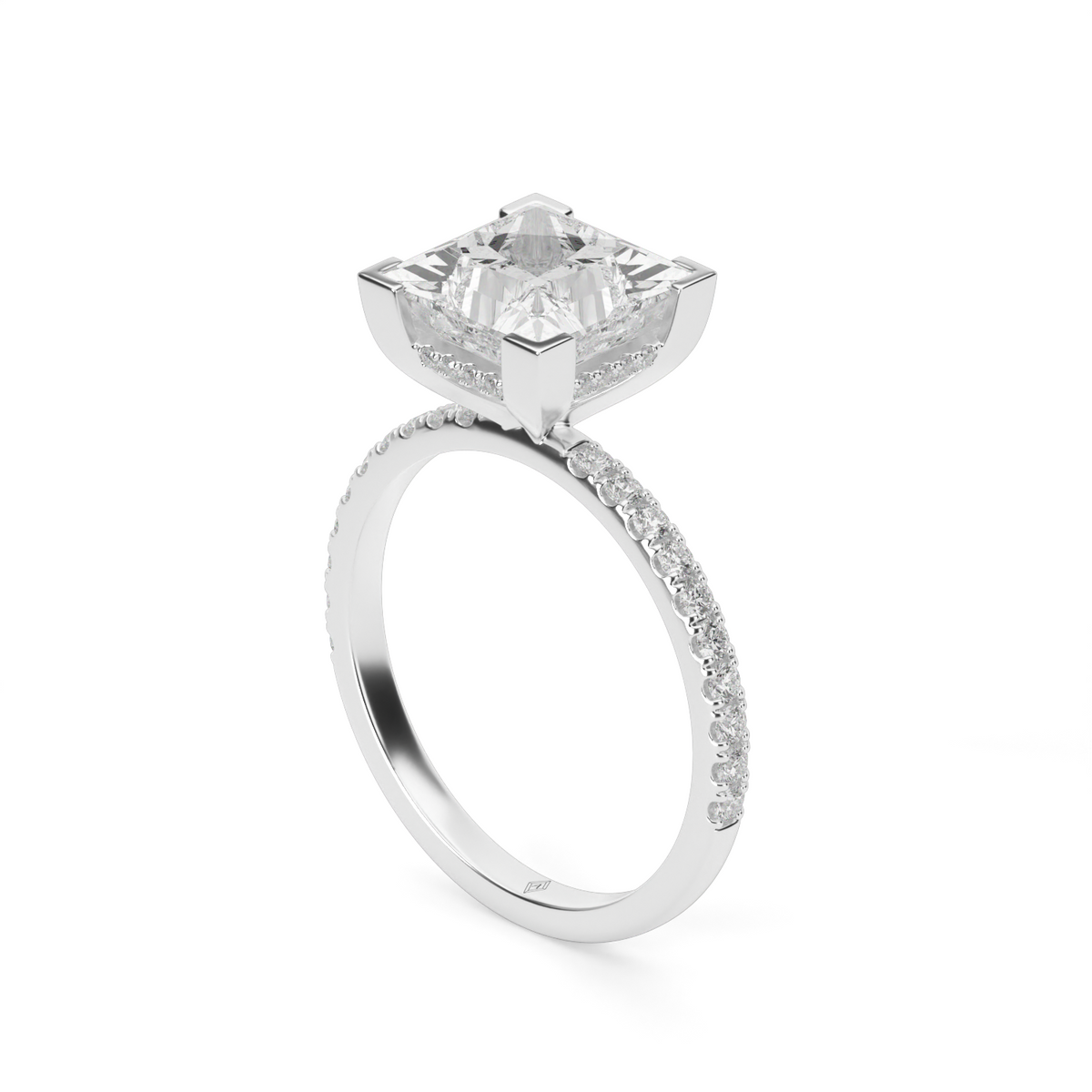 Pavé  Hidden Halo Engagement Ring — 14K White Gold / Princess / Lab Diamond (image)