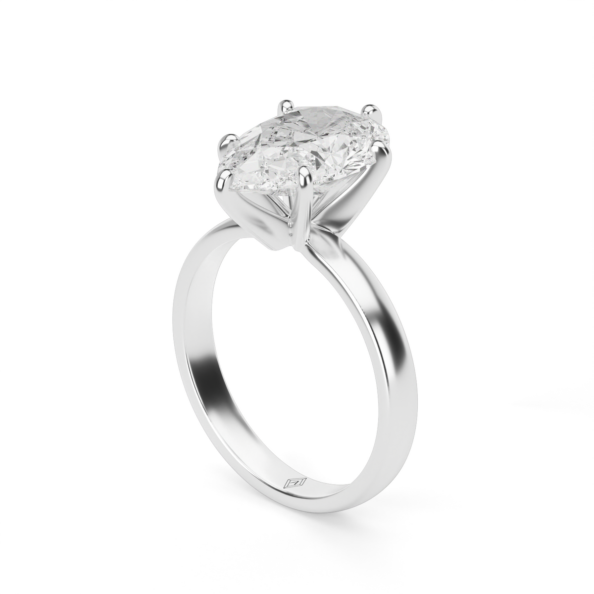 Comfort Fit Solitaire Engagement Ring (Six Prong) — 14K White Gold / Pear (image)