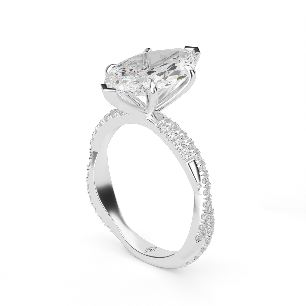 Pavé Twist Diamond Engagement Ring — 14K White Gold / Marquise / Lab Diamond (image)
