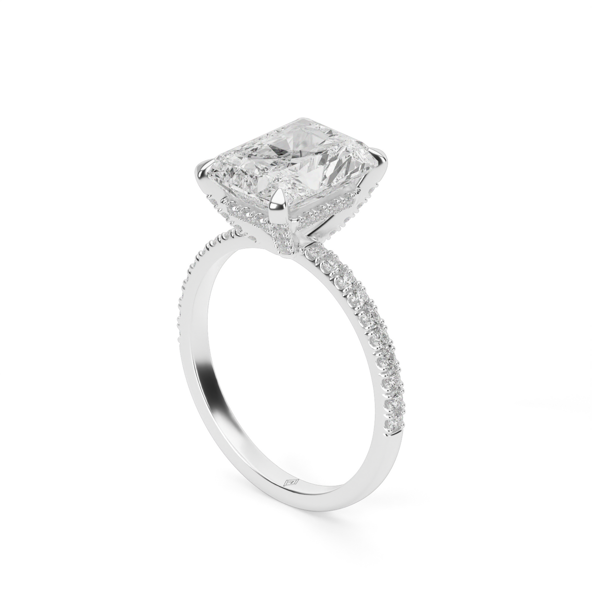 Petite Pavé Crown Diamond Engagement Ring — 14K White Gold / Radiant / Lab Diamond (image)