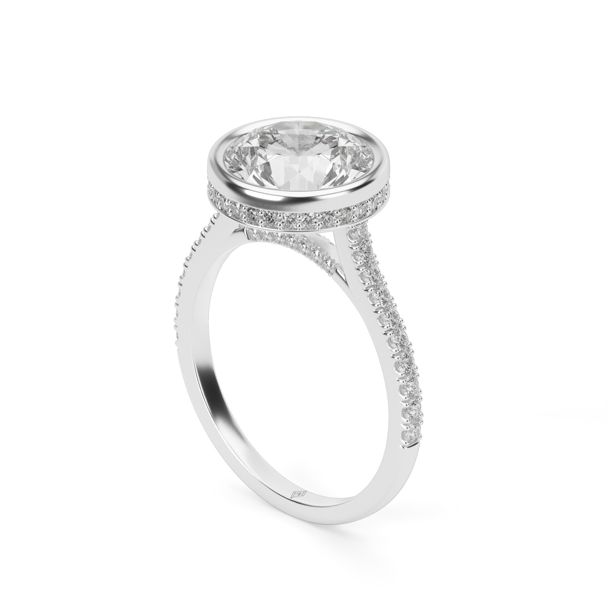 Elegant Pavé Bezel Engagement Ring — 14K White Gold / Round / Lab Diamond (image)
