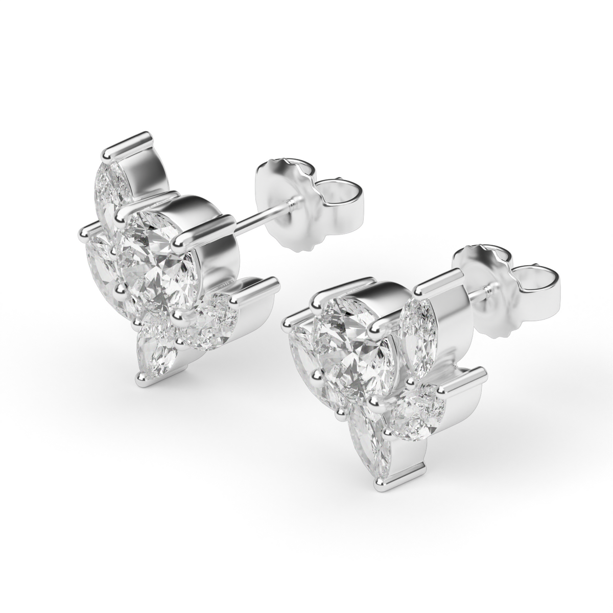 Bloom Marquise Diamond Stud  Earrings — 14K White Gold / Lab Diamond (image)