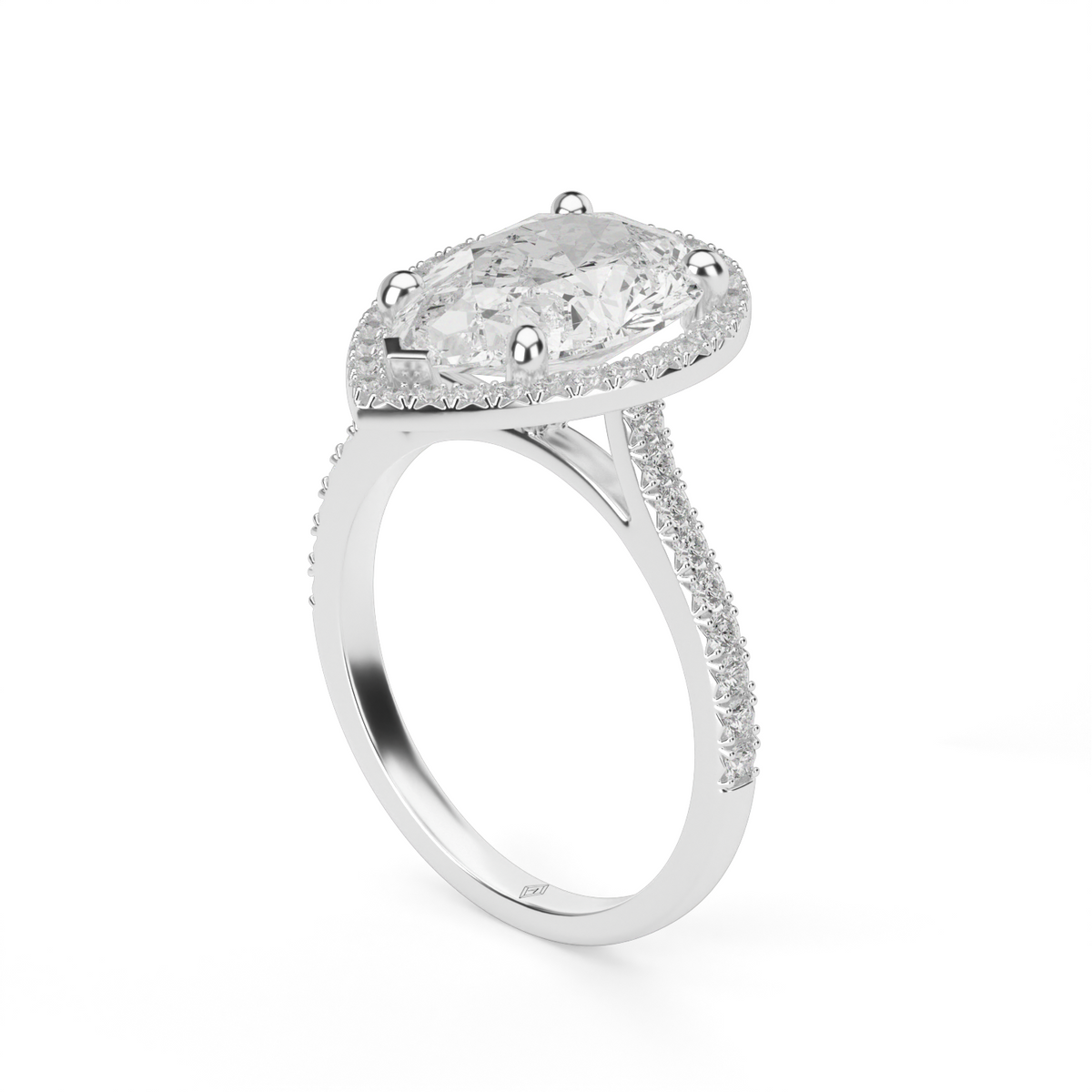 Halo Cushion Head  Pavé Engagement Ring — 14K White Gold / Pear / Lab Diamond (image)