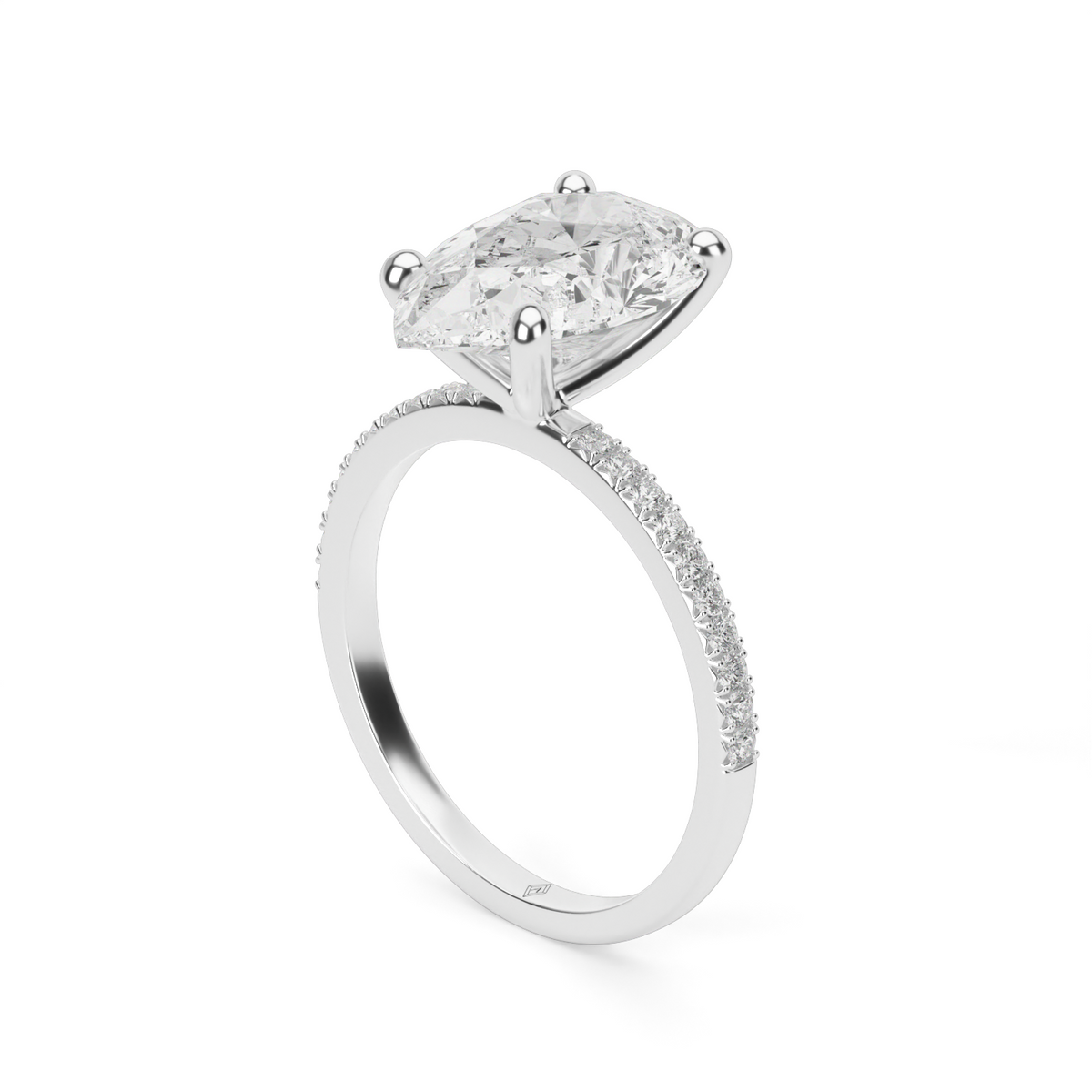 Petite French Cut Pave Engagement Ring — 14K White Gold / Pear / Lab Diamond (image)