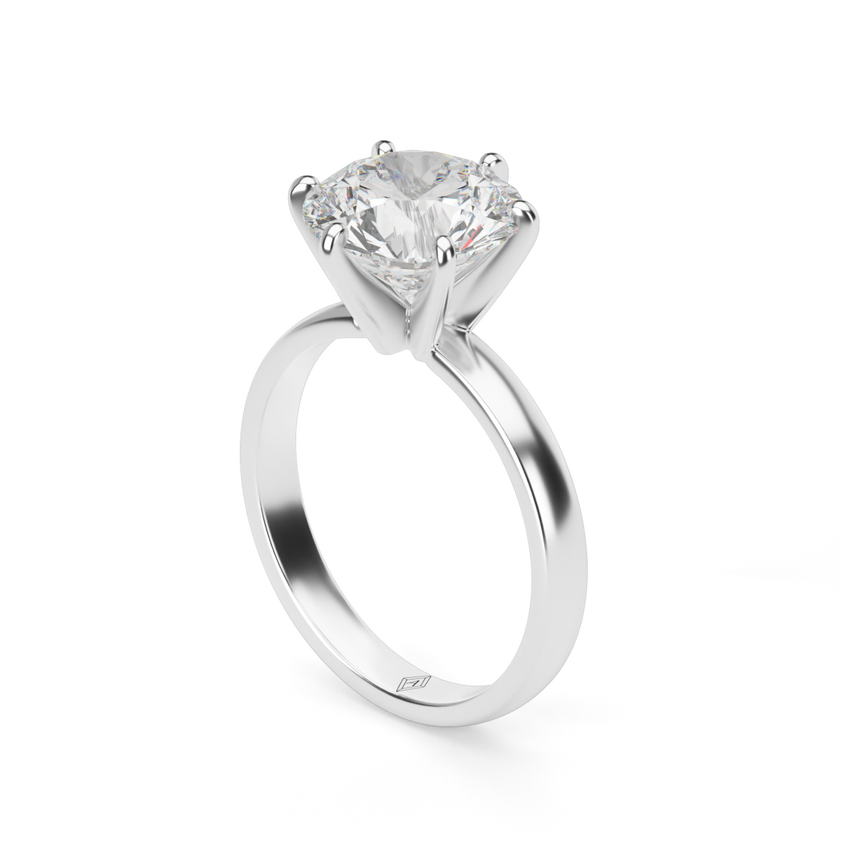 Comfort Fit Solitaire Engagement Ring (Six Prong) — 14K White Gold / Round (image)
