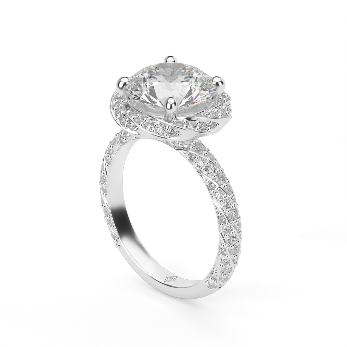 Twisted Pavé Halo Engagement Ring — 14K White Gold / Round / Lab Diamond (image)
