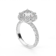 White Gold Round Shape Diamond Split Band Hidden Halo Engagement Ring With Share Prong Setting