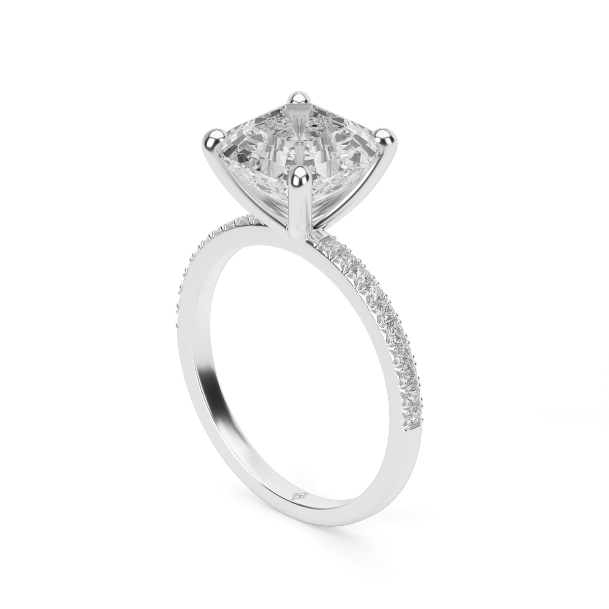 Petite French Cut Pave Engagement Ring — 14K White Gold / Asscher / Lab Diamond (image)