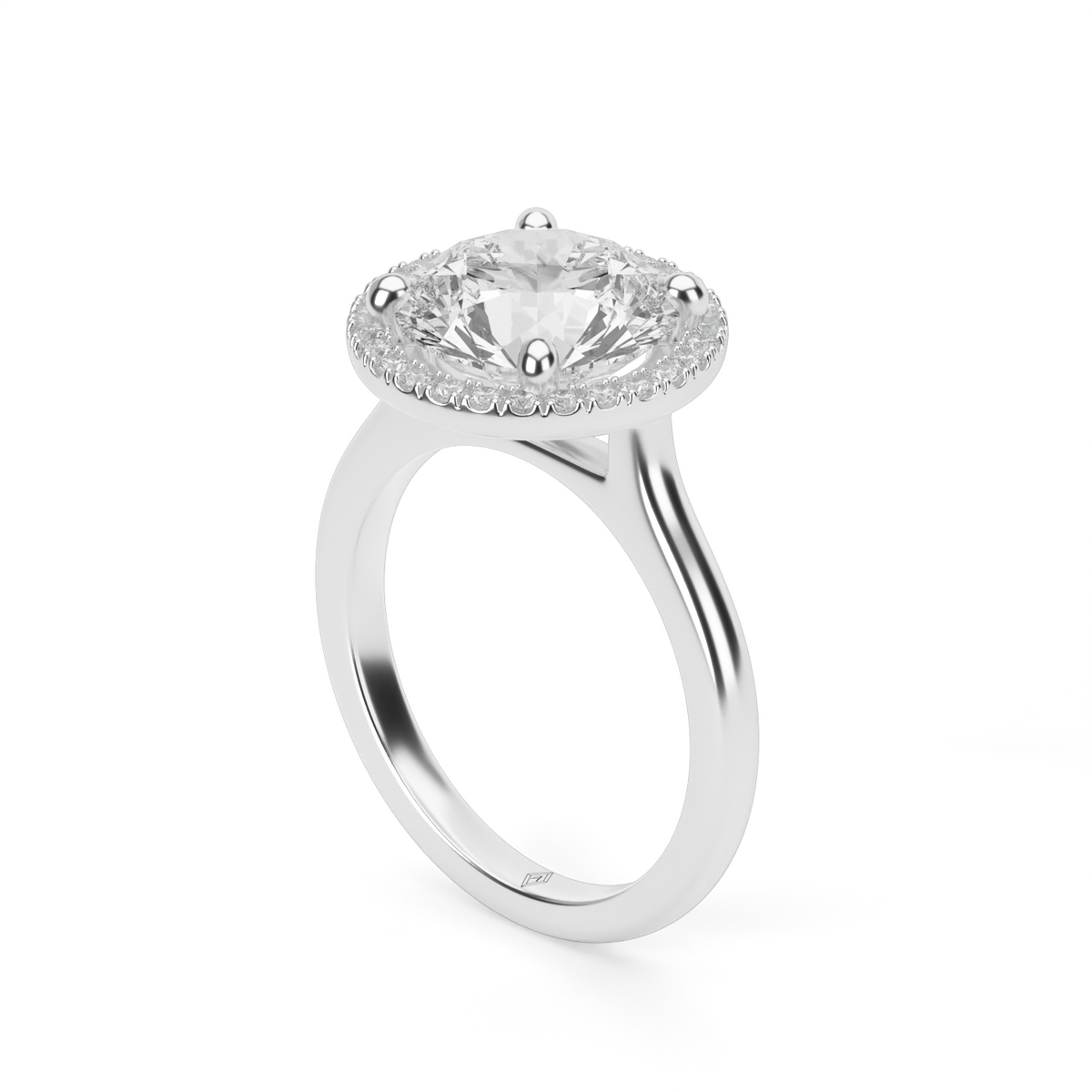 Pavé Halo Solitaire Shank  Engagement Ring — 14K White Gold / Round / Lab Diamond (image)