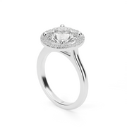 White Gold Round Shape  Diamond Halo Pave Engagement Ring With U-Cut Setting 