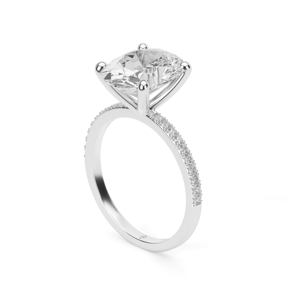 Petite French Cut Pave Engagement Ring — 14K White Gold / Oval / Lab Diamond (image)