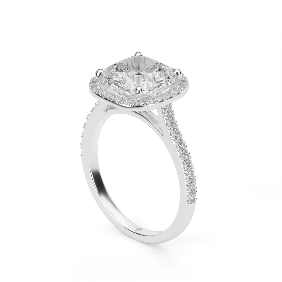 Halo Cushion Head  Pavé Engagement Ring — 14K White Gold / Cushion / Lab Diamond (image)