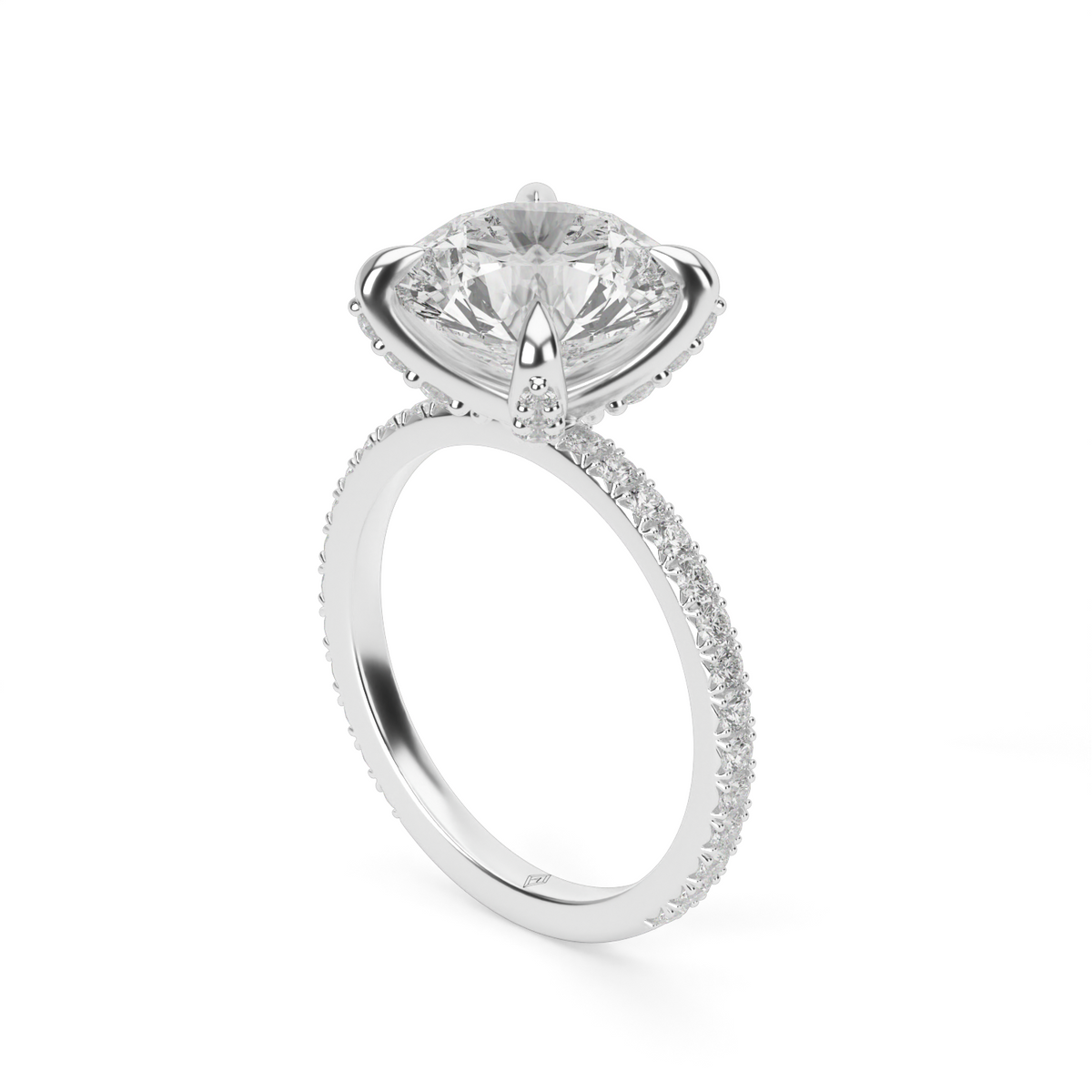 French Pavé Engagement Ring — 14K White Gold / Round / Lab Diamond (image)