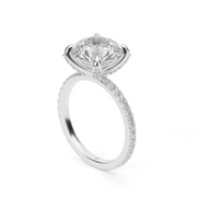 White Gold Side Stone  Pave Round Shape Diamond  Engagement Ring With French Cut Pave Setting