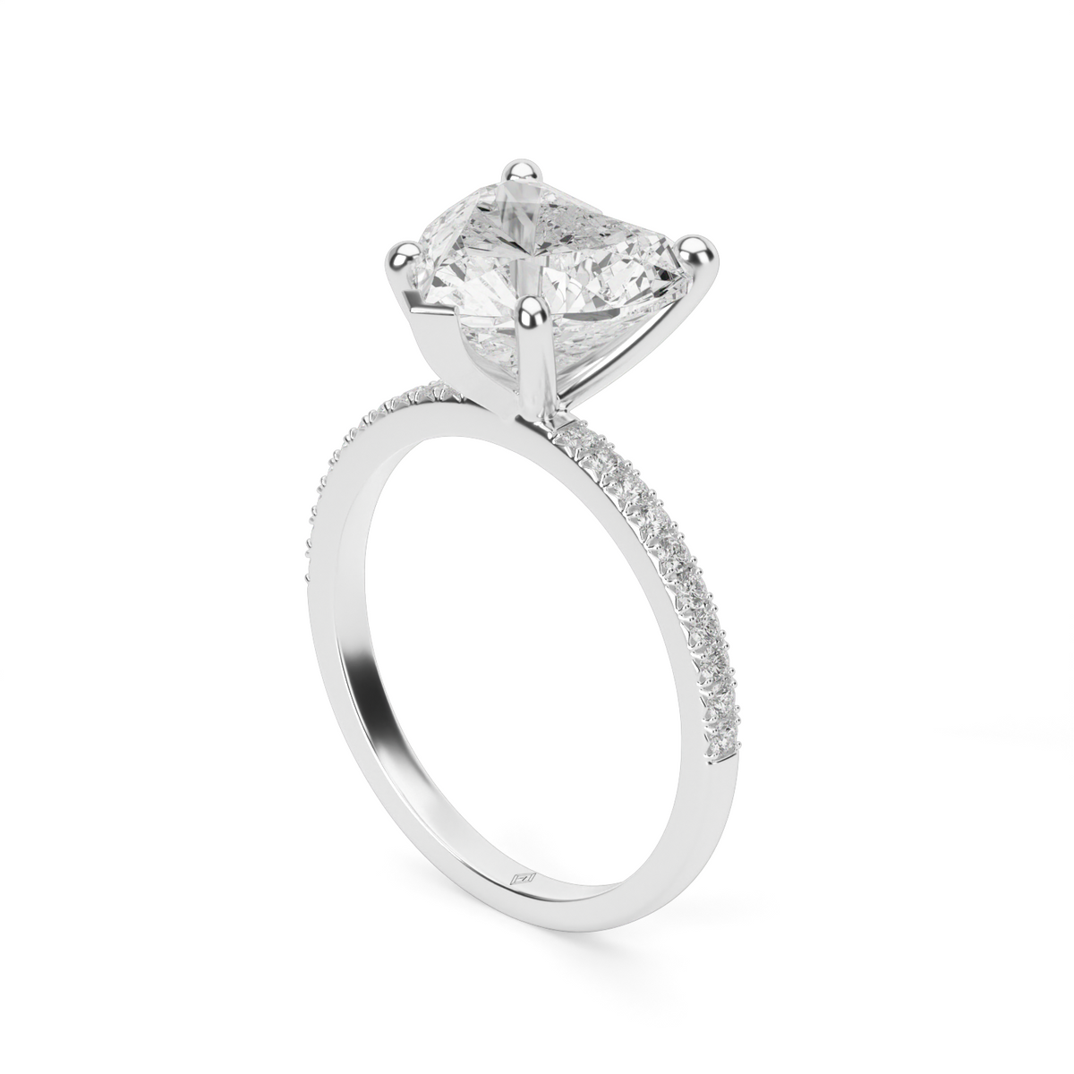 Petite French Cut Pave Engagement Ring — 14K White Gold / Heart / Lab Diamond (image)