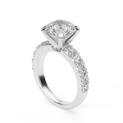 White Gold Round Shape Diamond Pave Engagement Ring With French Cut Setting