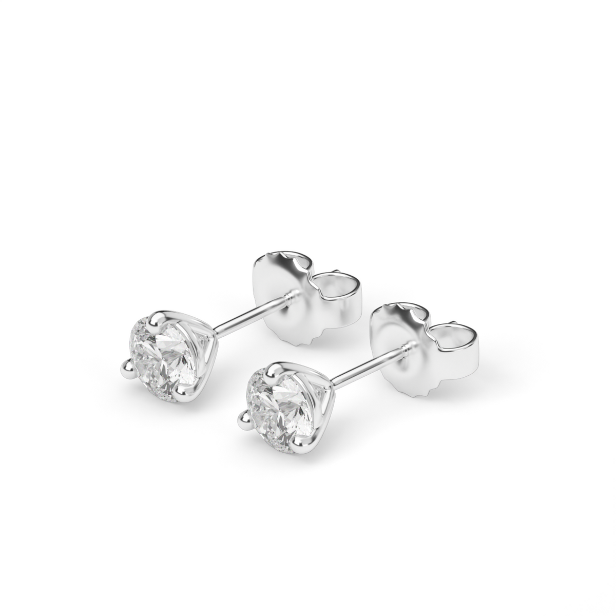 Three Prong Martini Diamond Stud Earrings — 14K White Gold / Lab Diamond (image)