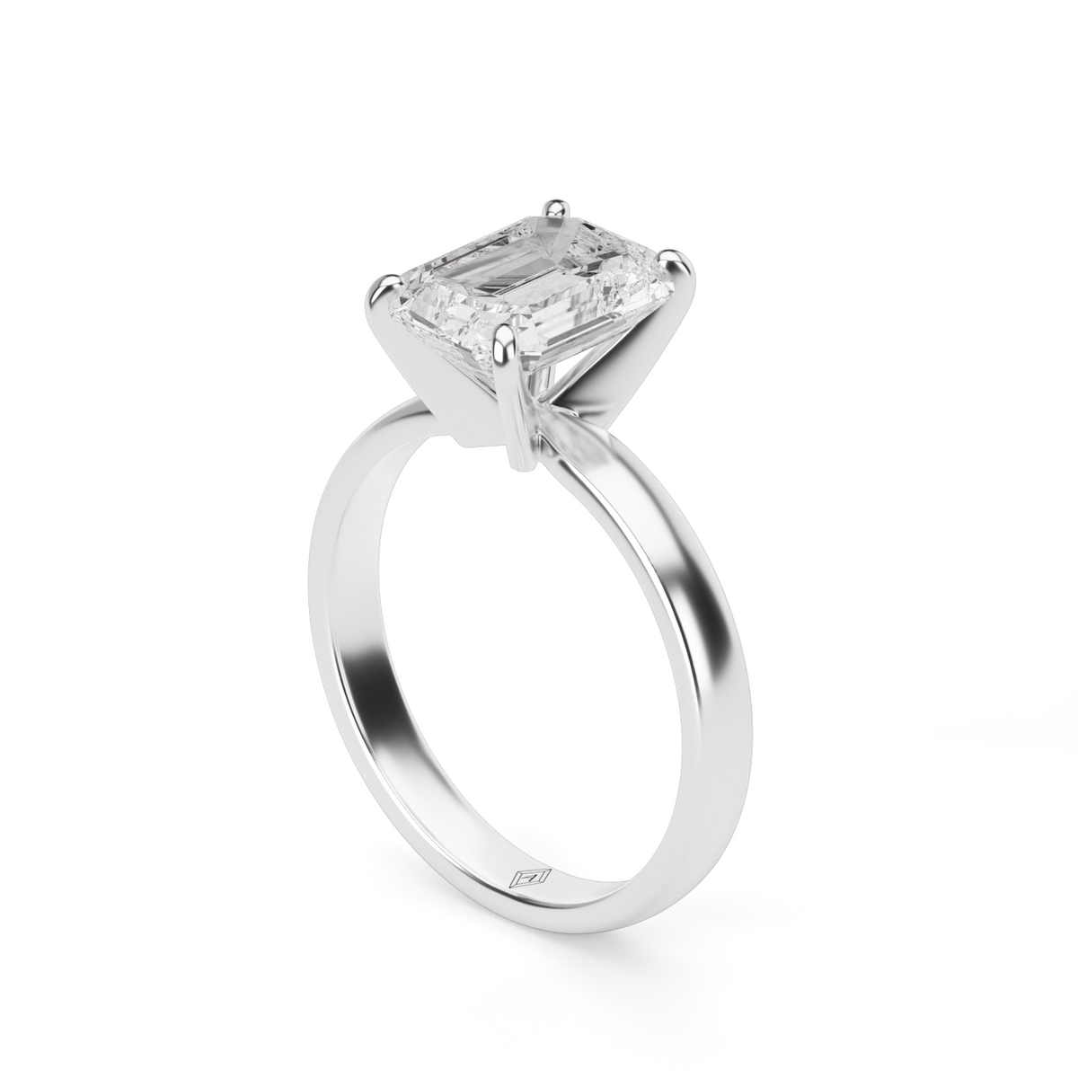 Comfort Fit Solitaire Engagement Ring (Six Prong) — 14K White Gold / Emerald (image)