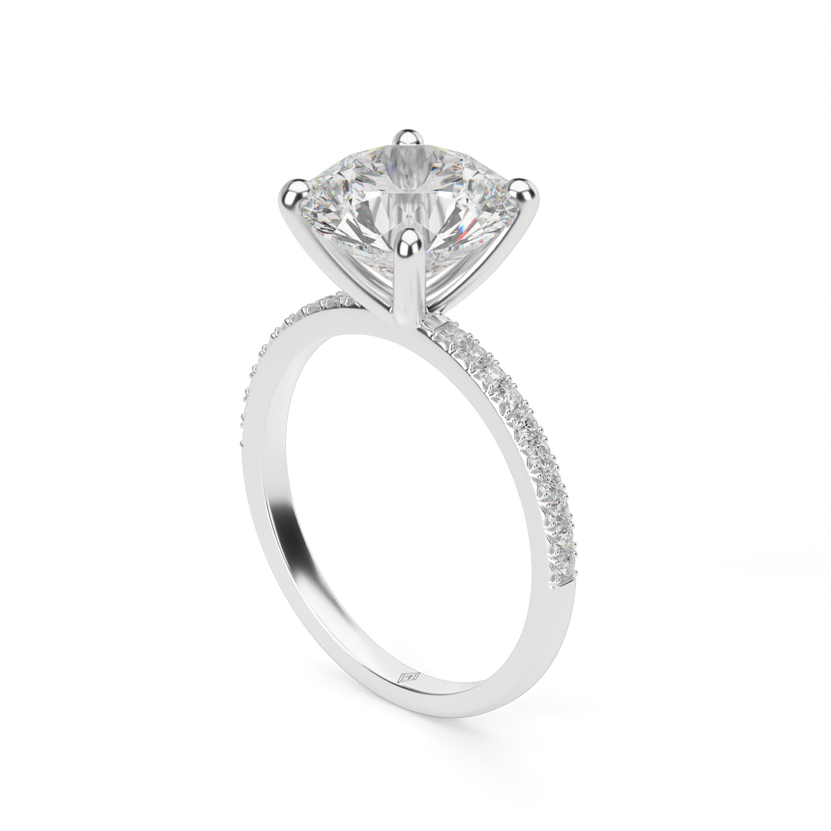 Petite French Cut Pave Engagement Ring — 14K White Gold / Round / Lab Diamond (image)