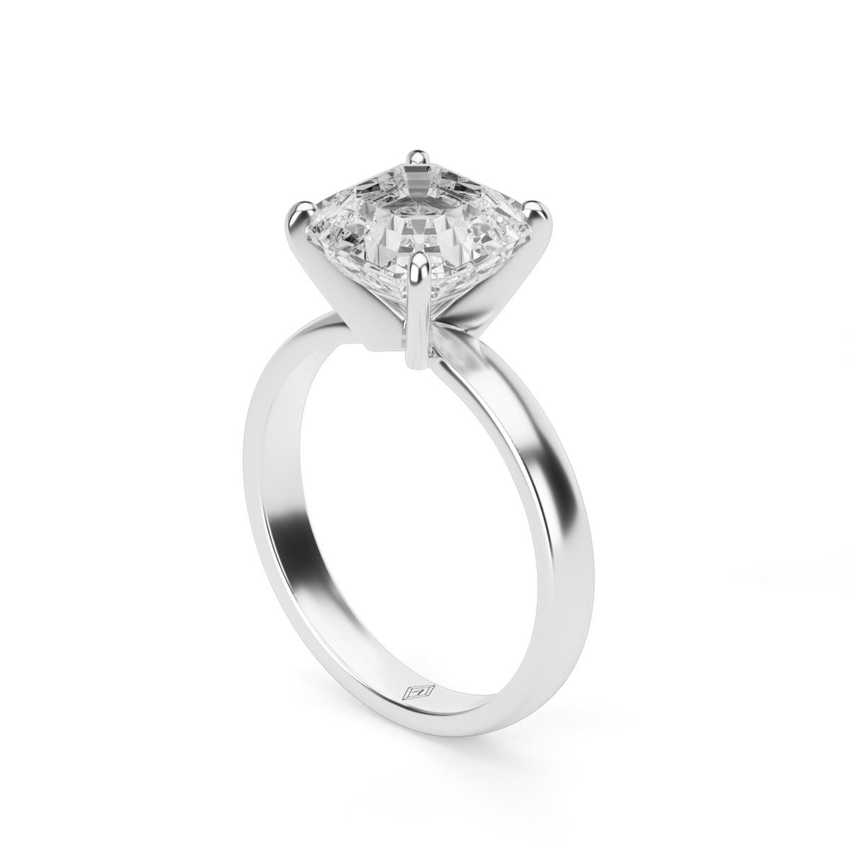 Comfort Fit Solitaire Engagement Ring (Six Prong) — 14K White Gold / Asscher (image)