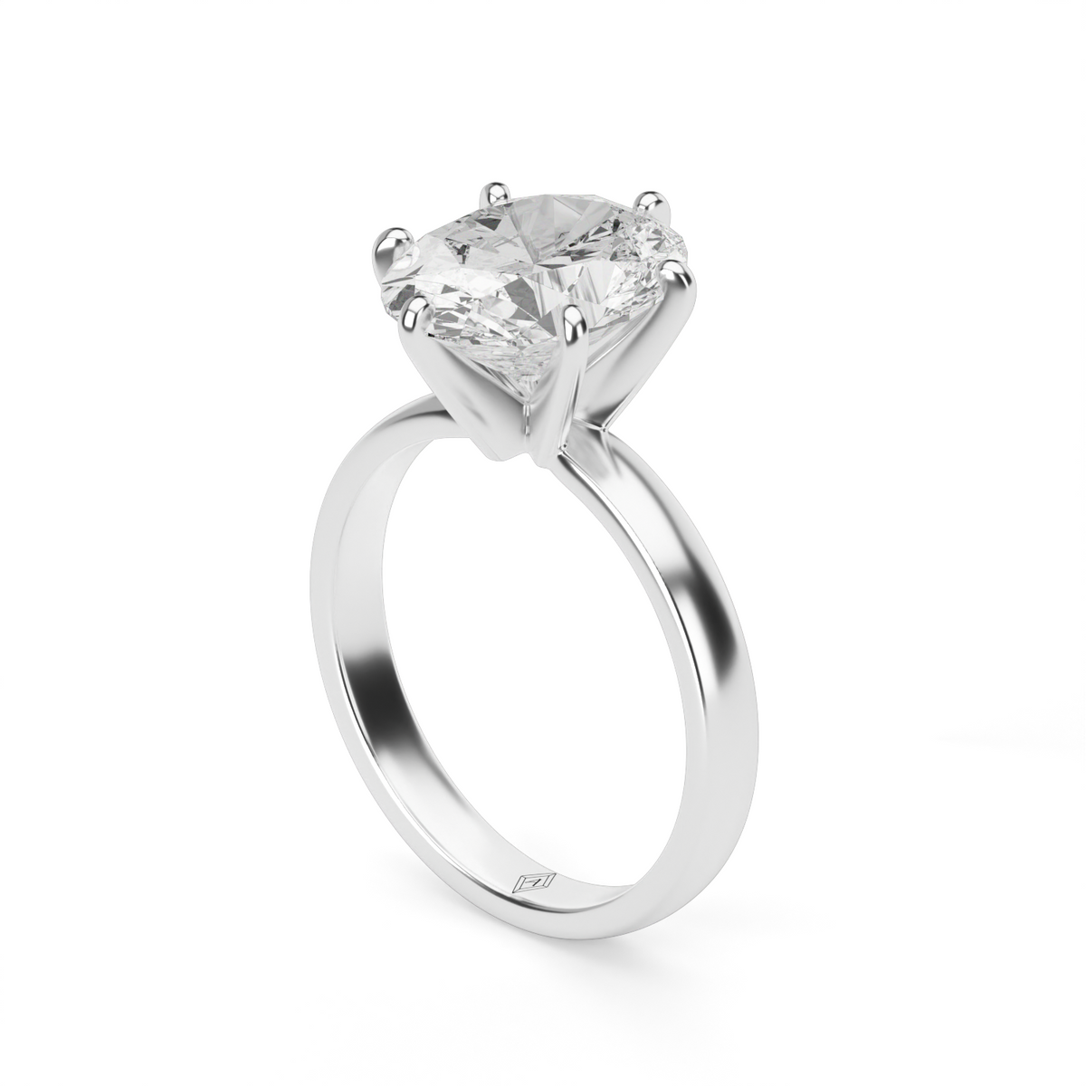 Comfort Fit Solitaire Engagement Ring (Six Prong) — 14K White Gold / Oval (image)