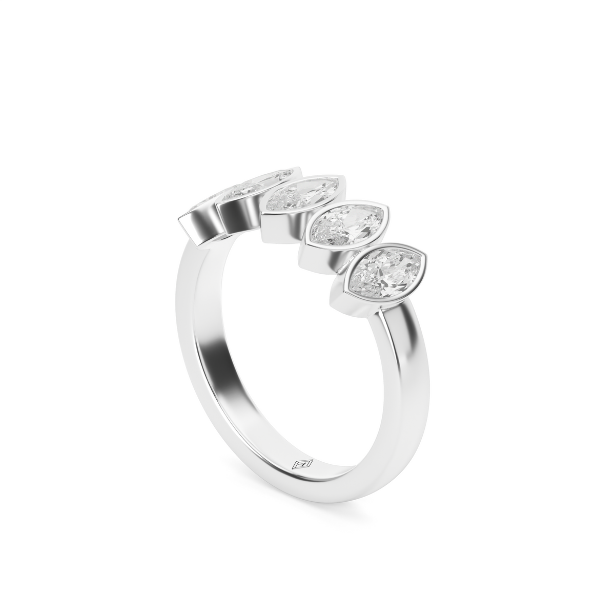 2 Carat 5 Stone Marquise Cut Bezel Anniversary Ring — 14K White Gold / Lab Diamond (image)