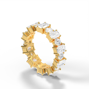 5 Carat Yellow Gold Emerald & Round Shape Diamond Eternity Ring/Band with  Prong Setting.
