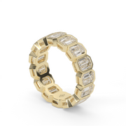 7 Carat Yellow Gold Emerald Cut Diamond Eternity Ring/Band With Bezel Setting