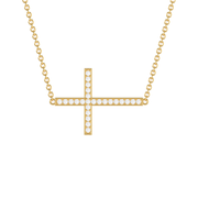 Yellow Gold Round Shape Diamond Pave Cross Pendant With Share Prong Setting