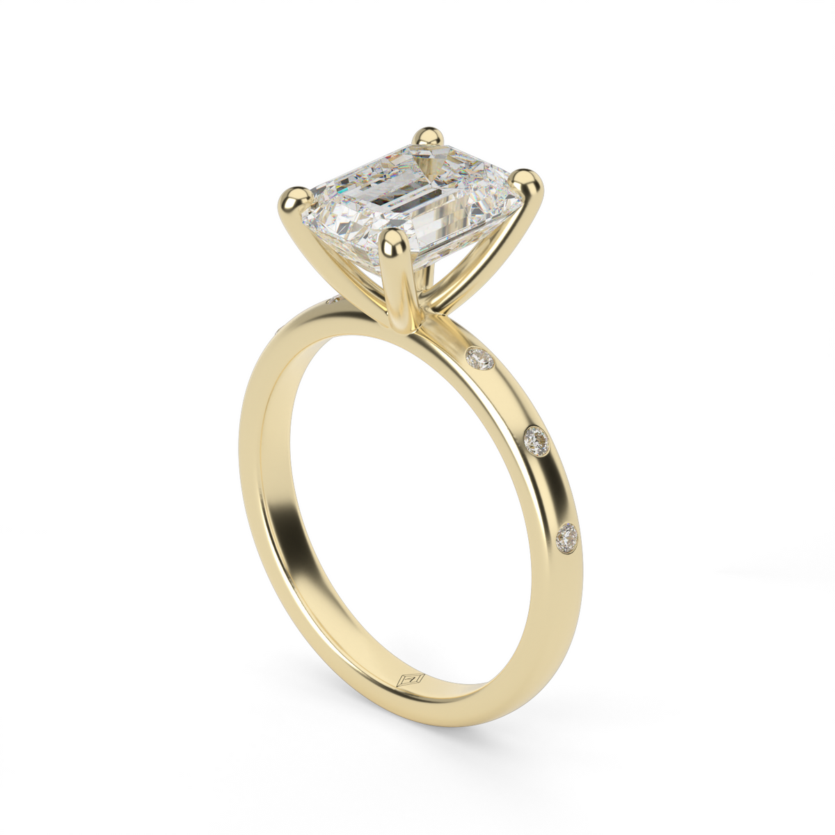 Modern Burnish-set Diamond Engagement Ring — 14K Yellow Gold / Emerald / Lab Diamond (image)