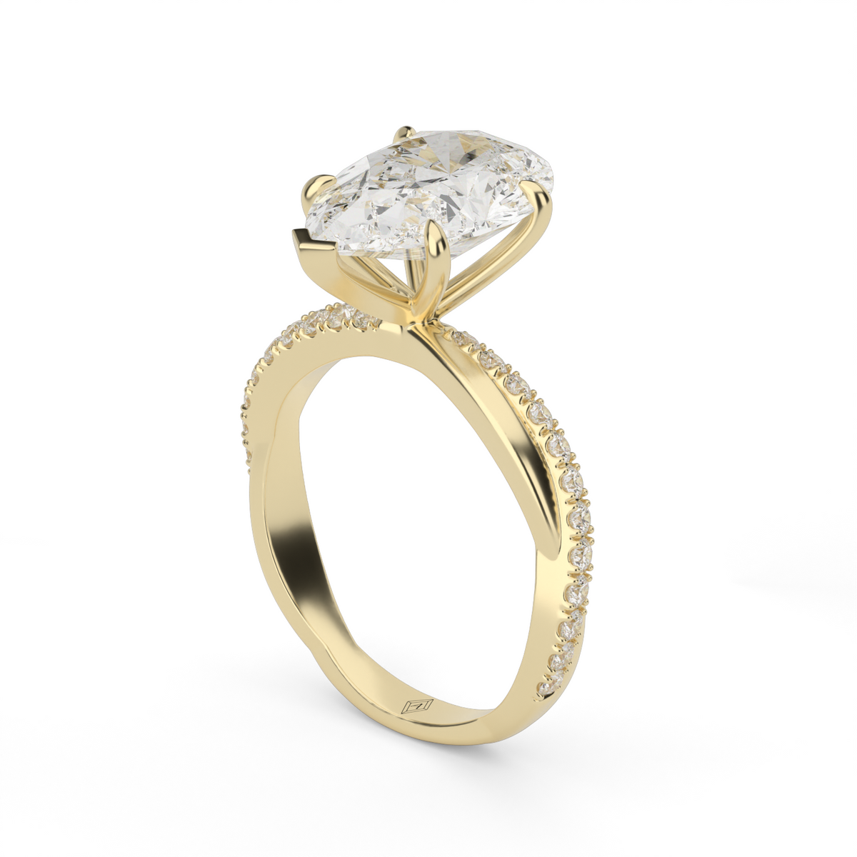 Pavé Shank Engagement Ring — 14K Yellow Gold / Pear / Lab Diamond (image)