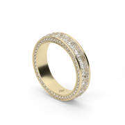 Yellow Gold Princess Cut And Round Shape Diamond Pave Eternity Ring/Band With Channel Setting