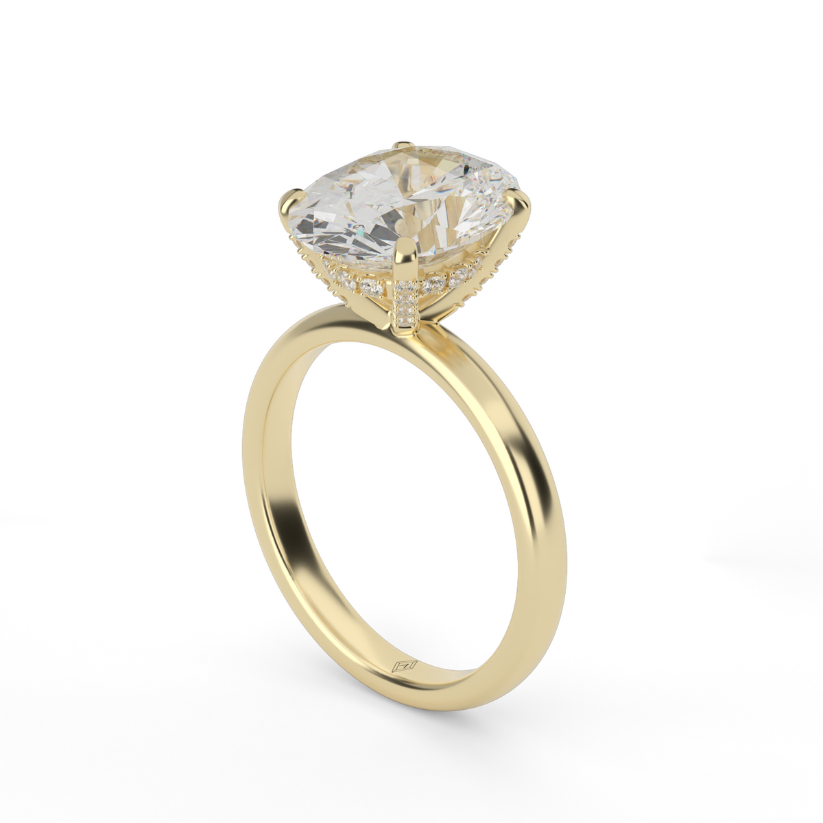 Solitaire Engagement Ring With Hidden Halo — 14K Yellow Gold / Oval / Lab Diamond (image)