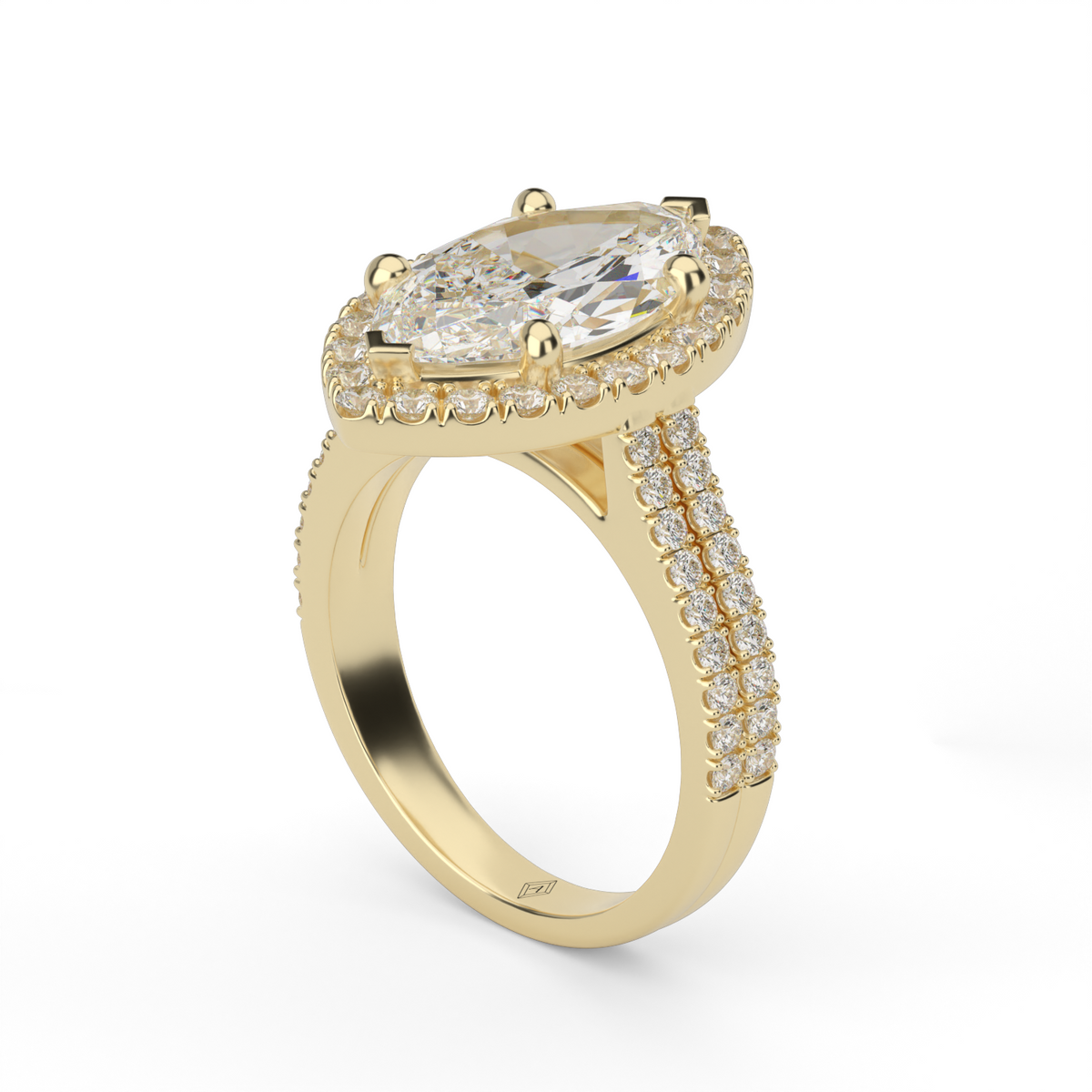 Double Shank Halo Diamond Engagement Ring — 14K Yellow Gold / Marquise / Lab Diamond (image)