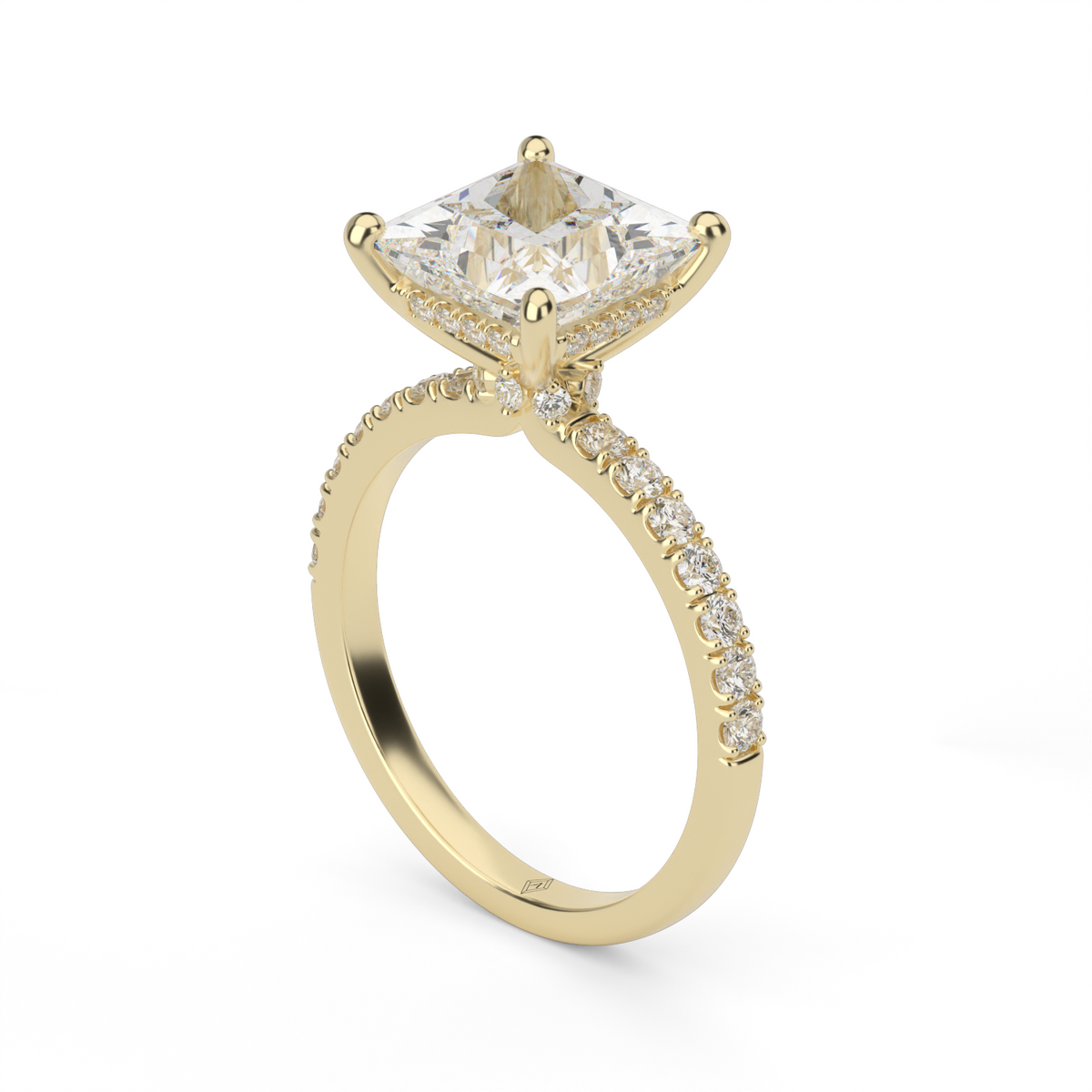 Crown Pavé Hidden Halo Engagement Ring — 14K Yellow Gold / Princess / Lab Diamond (image)