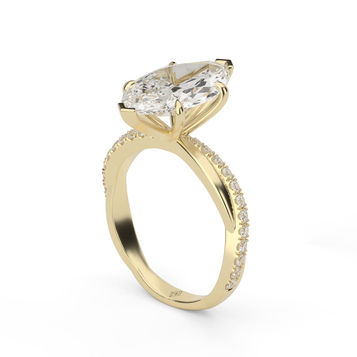 Pavé Shank Engagement Ring — 14K Yellow Gold / Marquise / Lab Diamond (image)