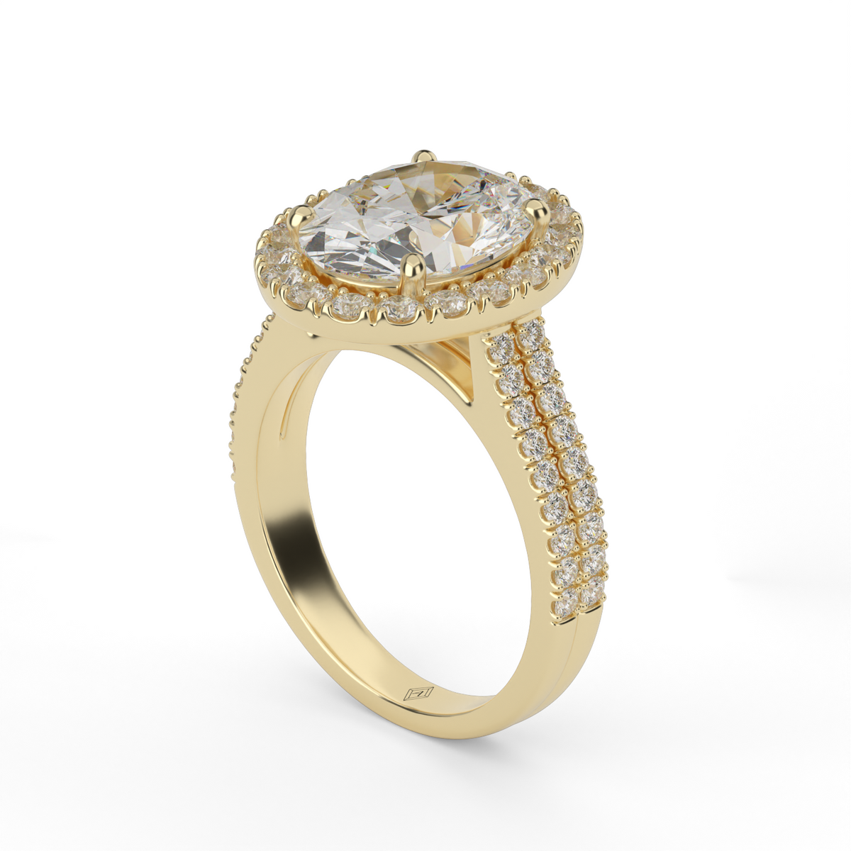 Double Shank Halo Diamond Engagement Ring — 14K Yellow Gold / Oval / Lab Diamond (image)