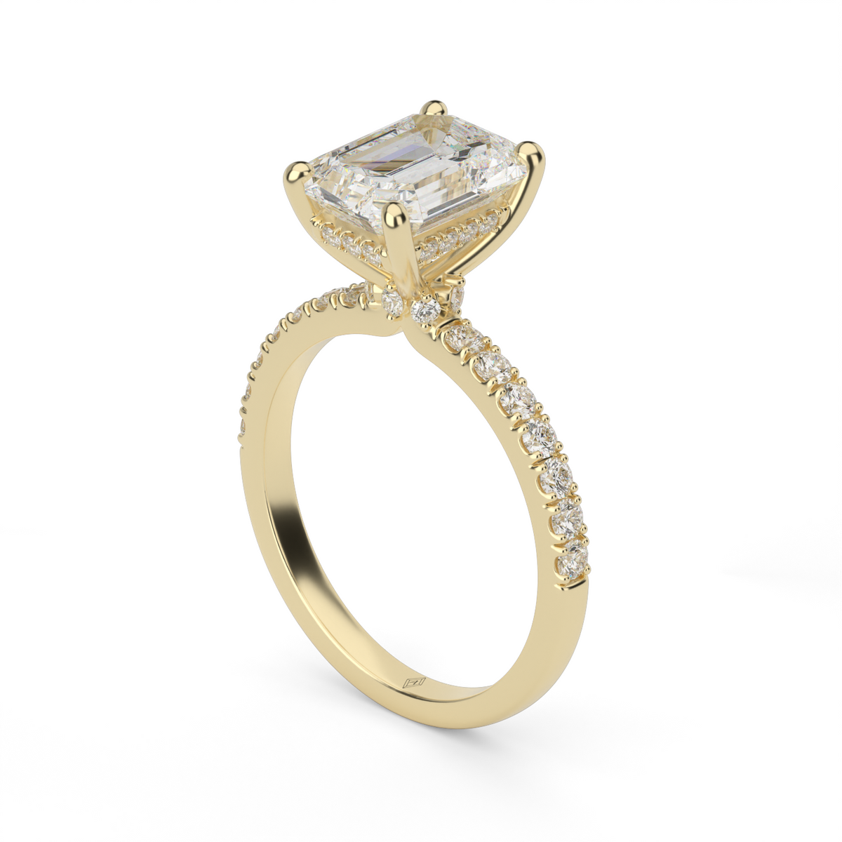Crown Pavé Hidden Halo Engagement Ring — 14K Yellow Gold / Emerald / Lab Diamond (image)