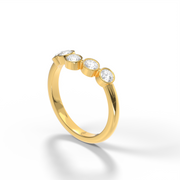 Five Stone Yellow Gold Curved Round Shape Diamond Anniversary  Ring/Band With Bezel Setting.