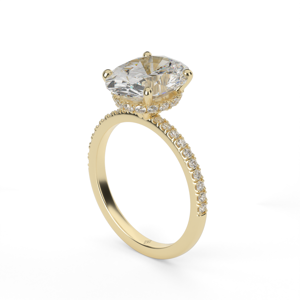 Hidden Halo Pavé Engagement Ring — 14K Yellow Gold / Oval / Lab Diamond (image)