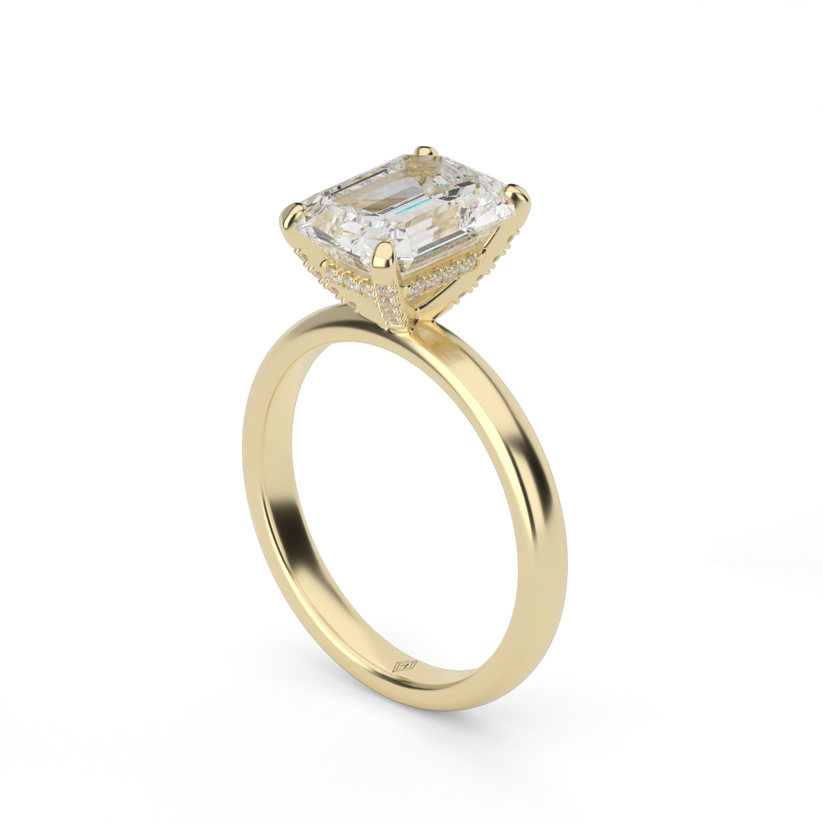 Solitaire Engagement Ring With Hidden Halo — 14K Yellow Gold / Emerald / Lab Diamond (image)