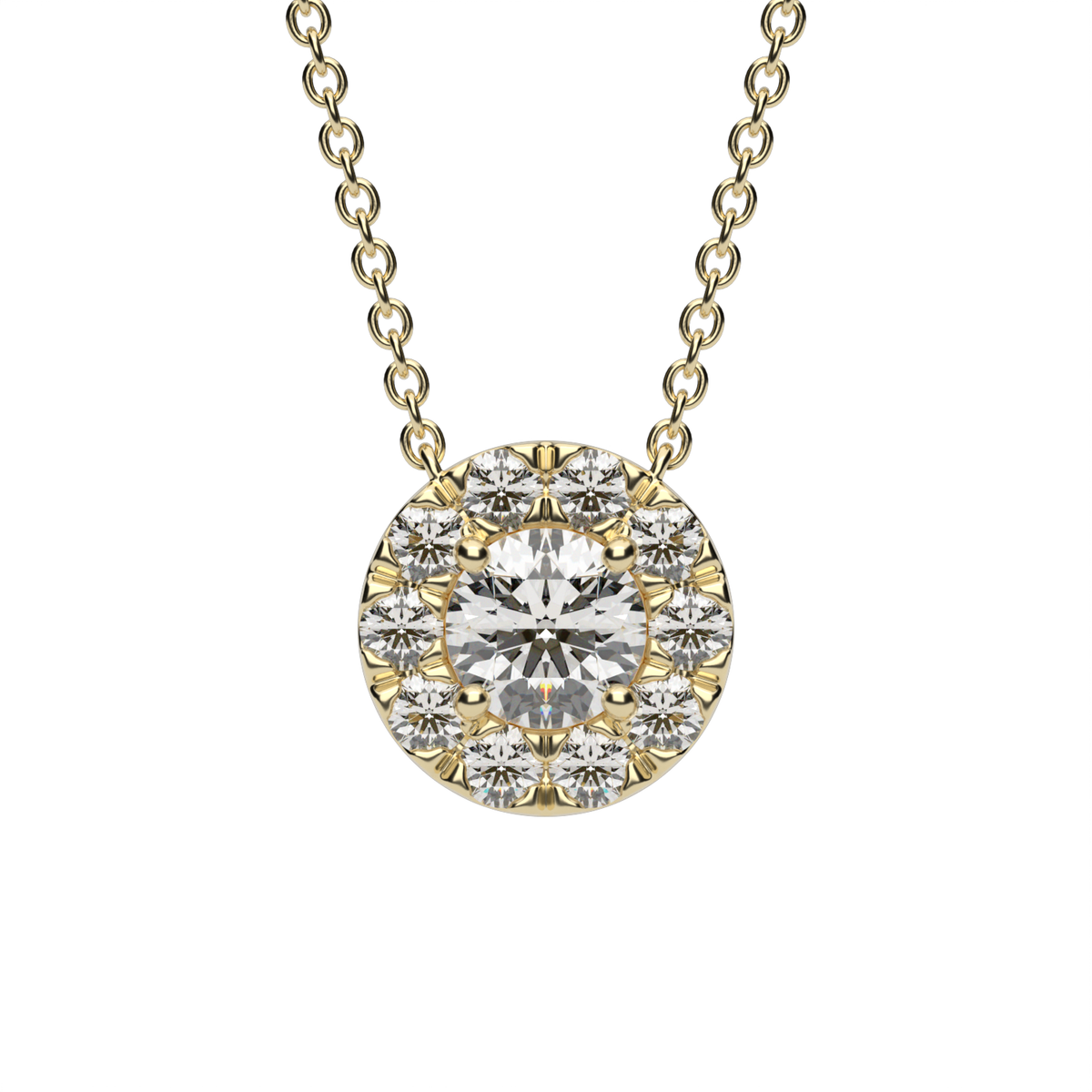 Classic Halo Diamond Pendant — 14K Yellow Gold / Lab Diamond (image)