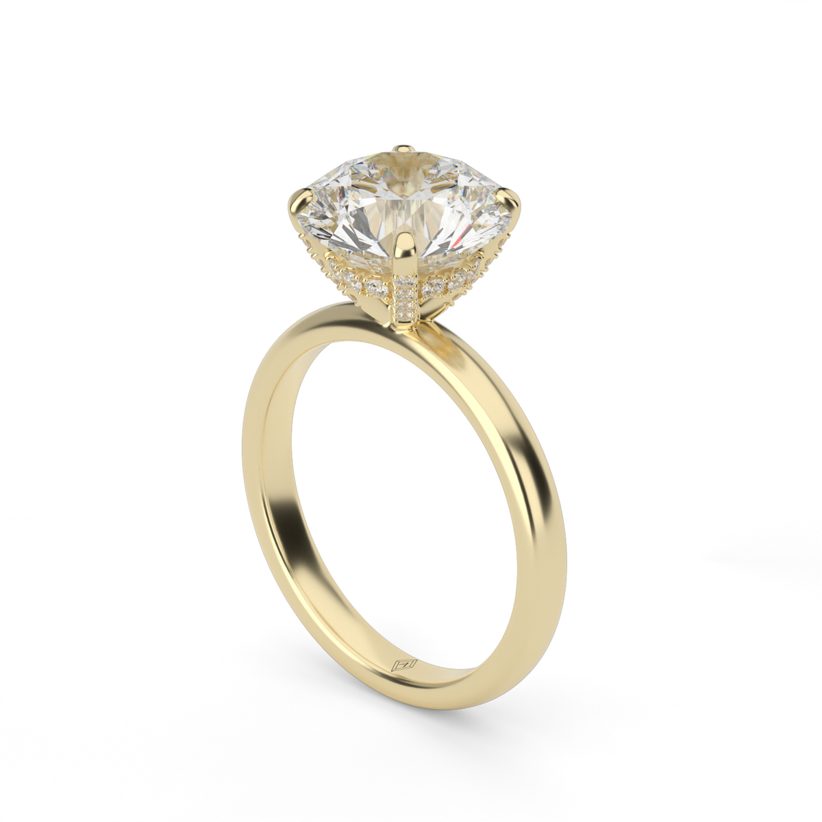 Solitaire Engagement Ring With Hidden Halo — 14K Yellow Gold / Round / Lab Diamond (image)