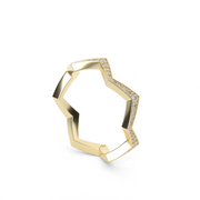 Yellow Gold Round Shape Diamond Zig Zag Pave Ring/Band With Share Prong Setting.