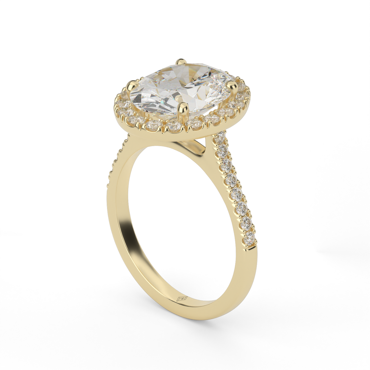 Pavé Halo and Shank Diamond Engagement Ring — 14K Yellow Gold / Oval / Lab Diamond (image)