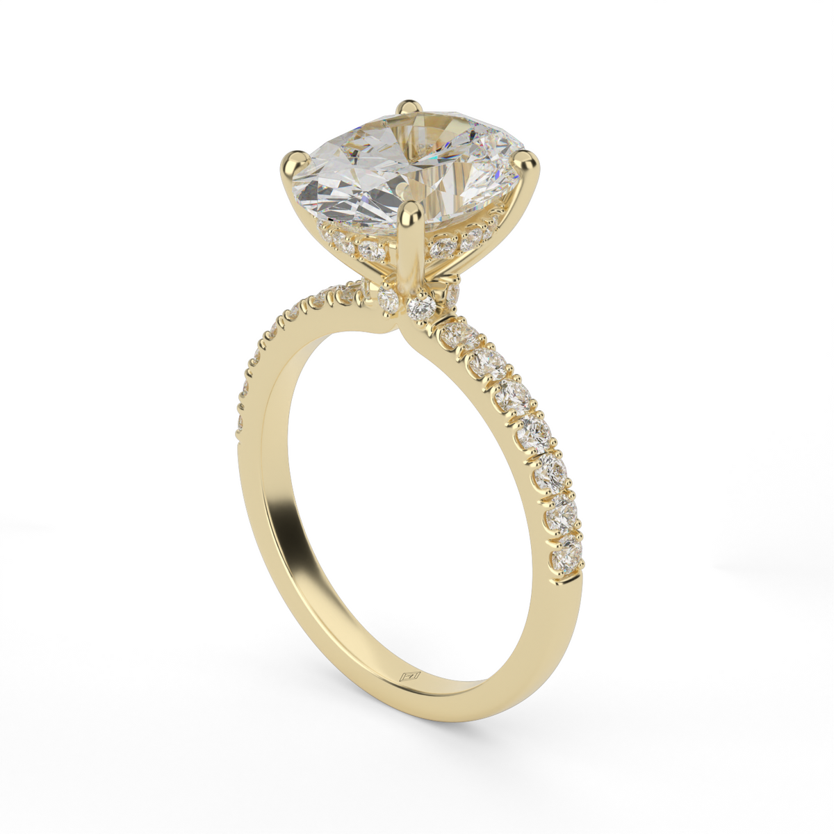 Crown Pavé Hidden Halo Engagement Ring — 14K Yellow Gold / Oval / Lab Diamond (image)
