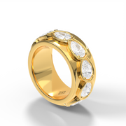 Yellow Gold Pear Shape Diamond Eternity Ring/Band With Prong Setting.